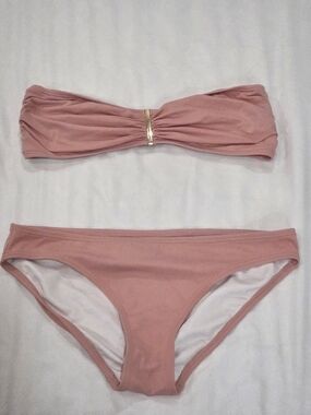 Women's Michael Kors Mauvey Pink Bandeau Bikini Set Size Large